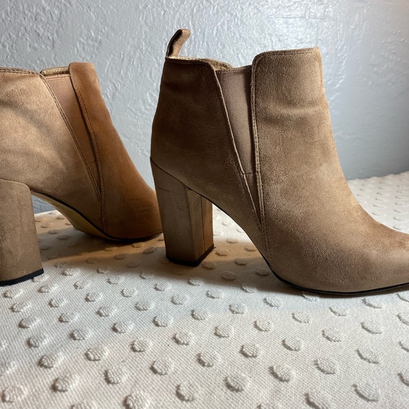 BCBG Maxazria Camel Suede Chunk Heel Booties - Picture 12 of 16